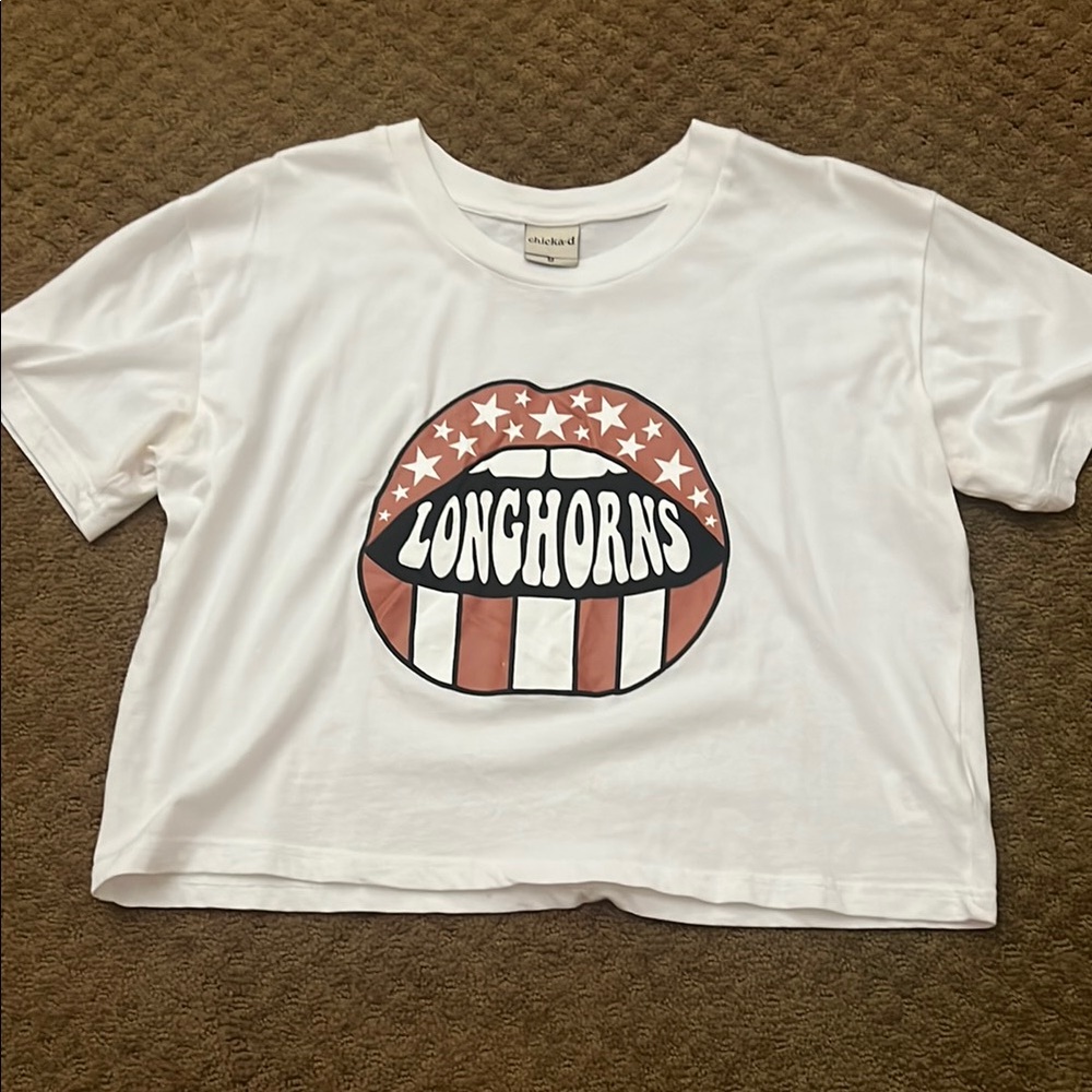Longhorns Cropped White Tee (NEVER WORN)